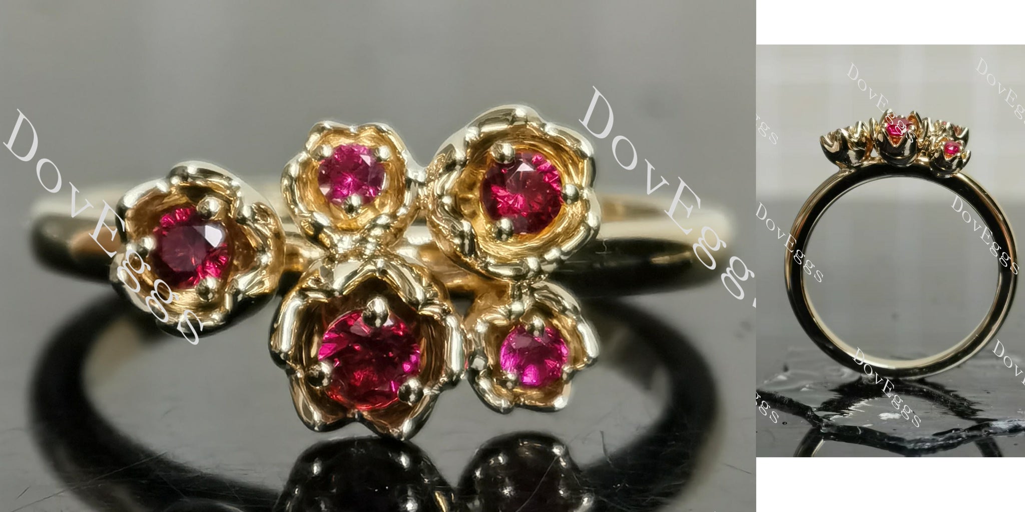 Round floral vintage art deco colored gem wedding band|Doveggs