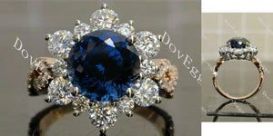 Two-Tone 10K Rose & White Gold Royal Blue Sapphire Ring (4ct Portuguese Cut) with Moissanite Accents | DovEggs