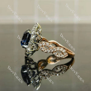 Two-Tone 10K Rose & White Gold Royal Blue Sapphire Ring (4ct Portuguese Cut) with Moissanite Accents | DovEggs