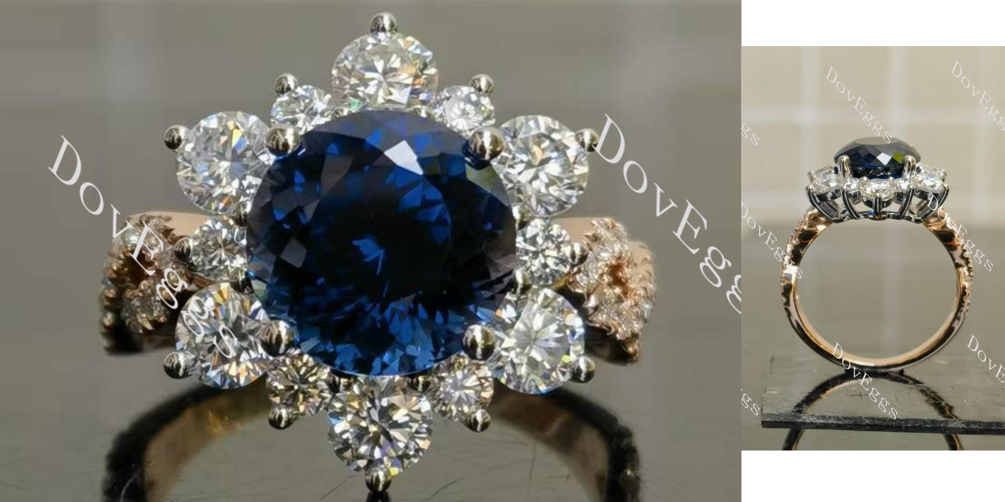 Round floral vintage art deco colored gem engagement ring main view|Doveggs