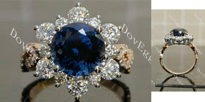 Round floral vintage art deco colored gem engagement ring main view|Doveggs