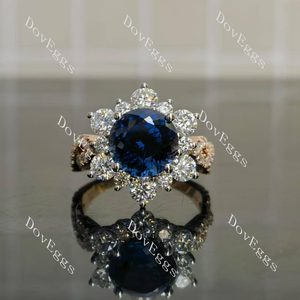 Round floral vintage art deco colored gem engagement ring front view|Doveggs