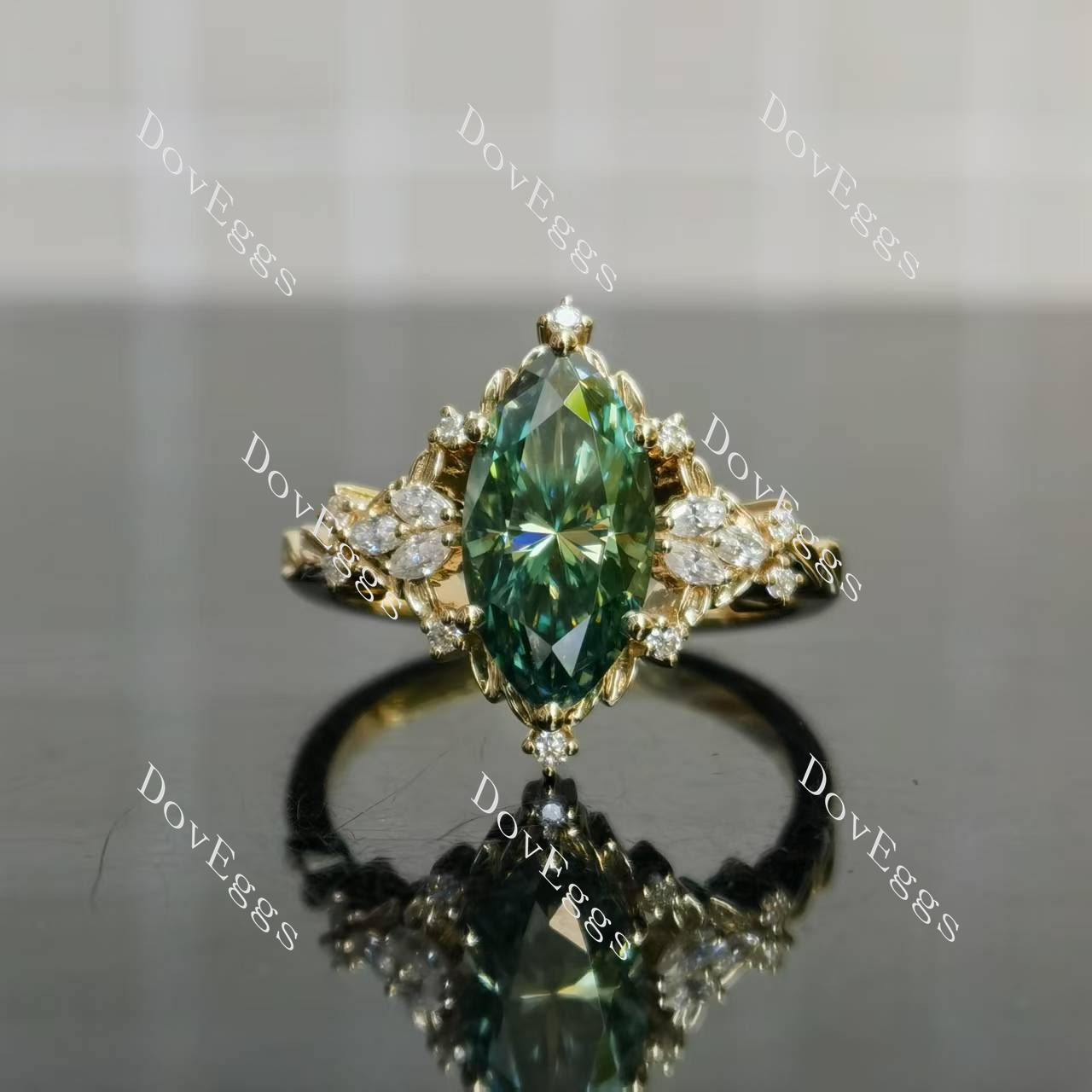 Solid 10k yellow gold marquise-Colored Moissanite Ring (3ct) | DovEggs
