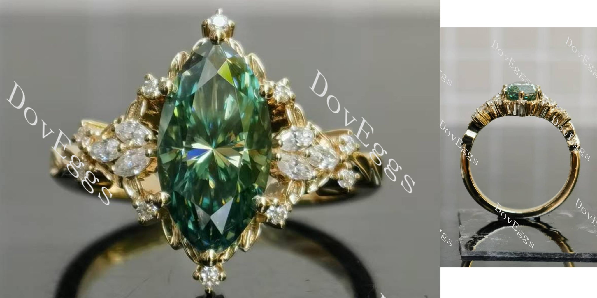 Marquise vintage colored moissanite engagement ring main view|Doveggs