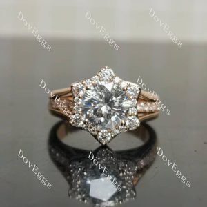 Octagon floral halo pave moissanite engagement ring front view|Doveggs