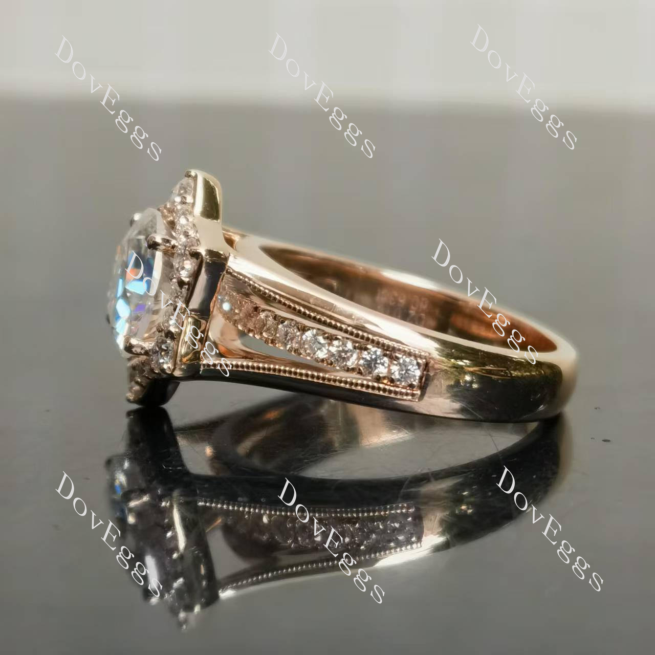 Octagon split shanks pave moissanite engagement ring|Doveggs