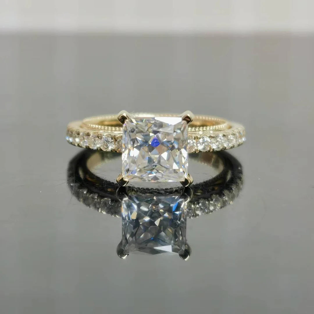 10K Yellow Gold Princess Astro Cut Moissanite Ring (2ct DEF Colorless) | DovEggs
