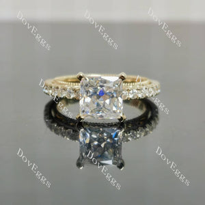 Princess pave art deco moissanite engagement ring front view|Doveggs