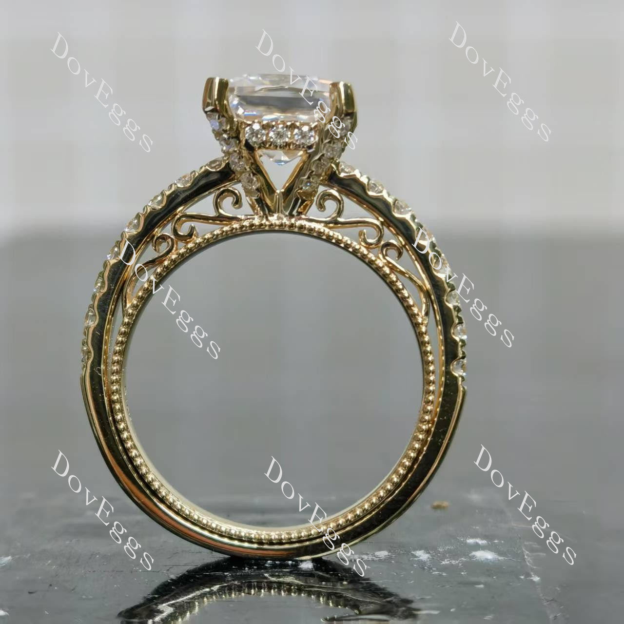 Princess pave hand carved design engagement ring|Doveggs