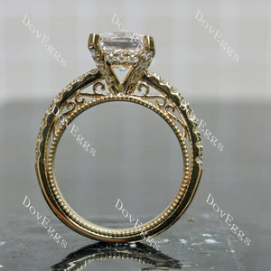 Princess pave hand carved design engagement ring|Doveggs