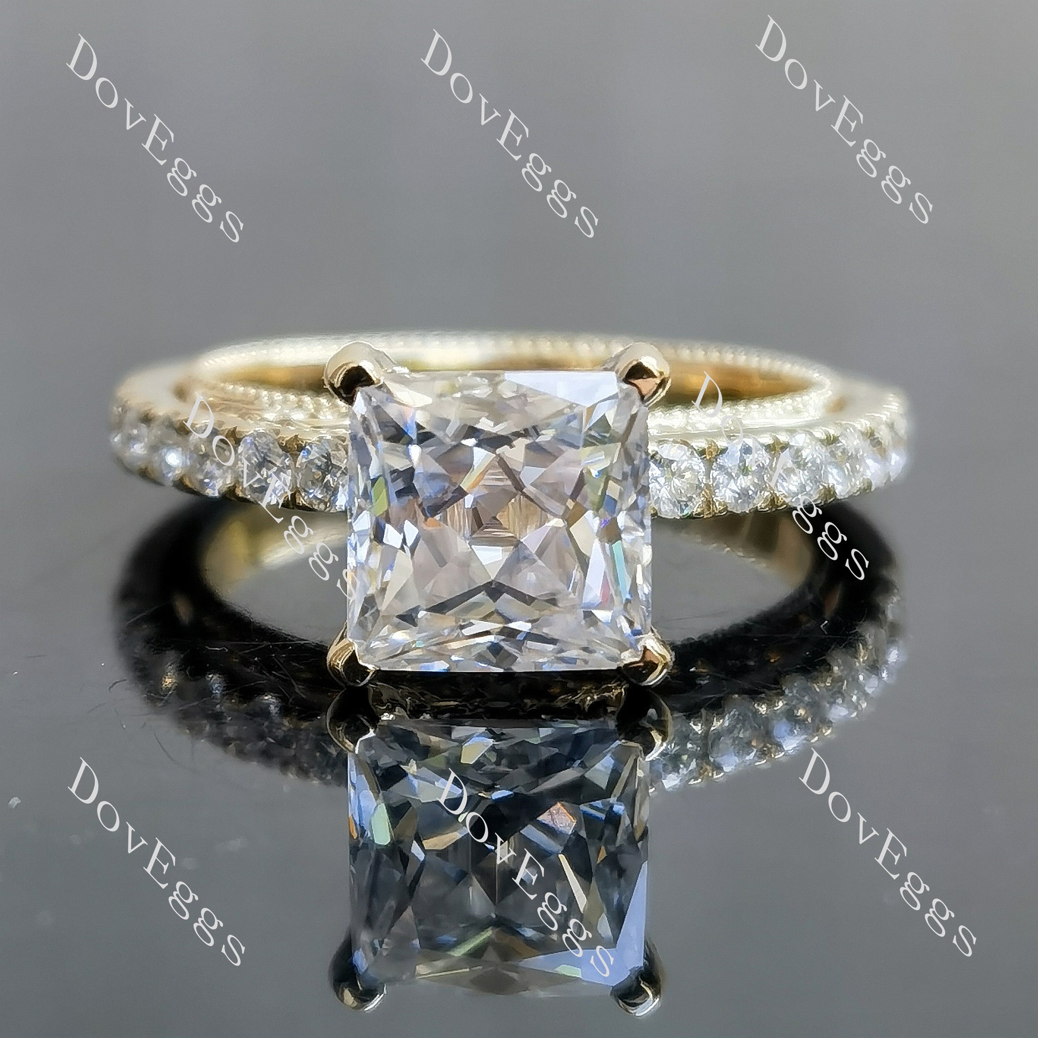 Princess pave art deco moissanite engagement ring front view|Doveggs