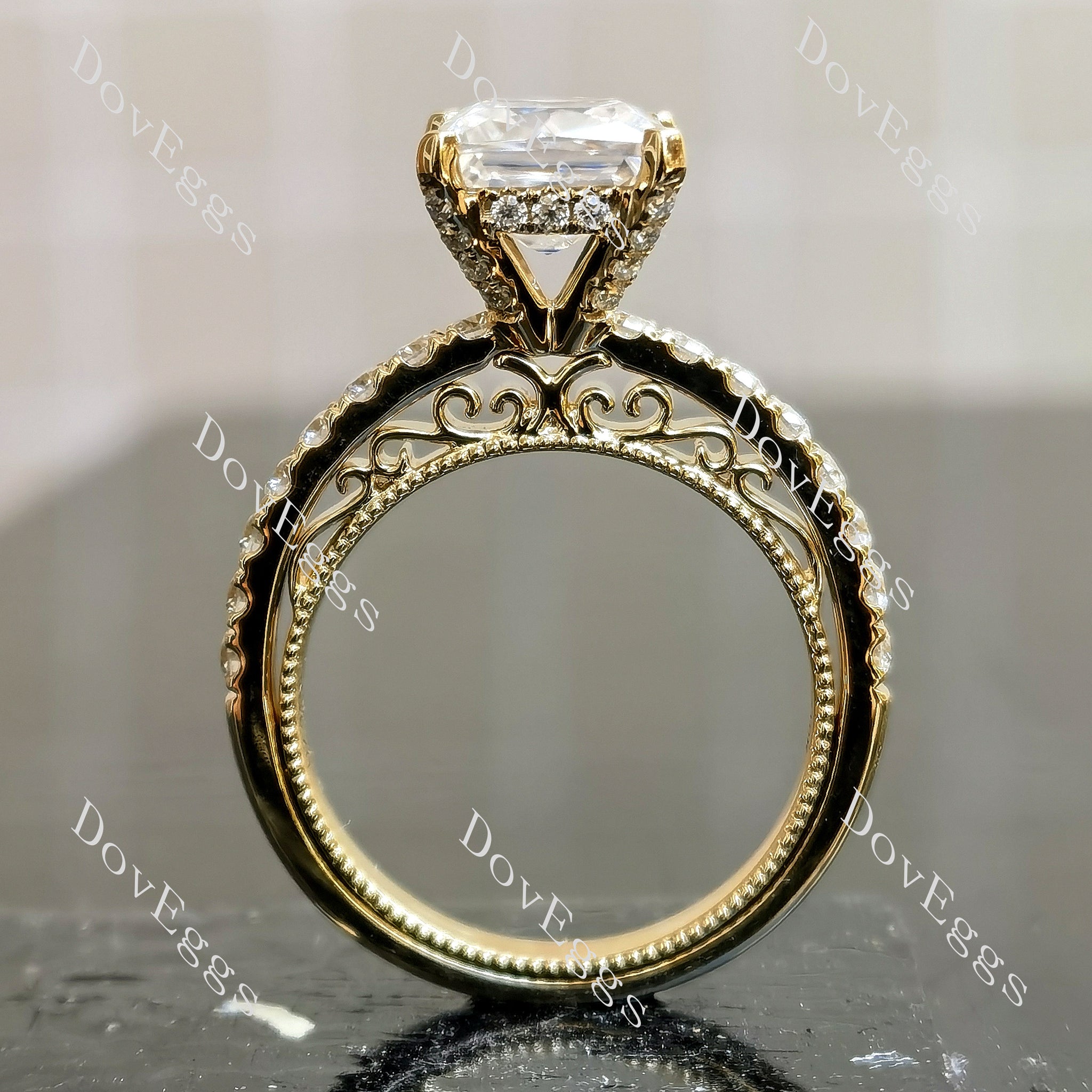 Princess pave hand carved design engagement ring|Doveggs