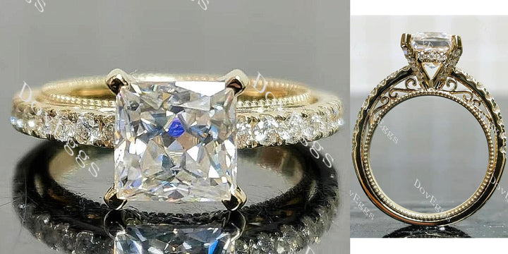 Princess pave art deco moissanite engagement ring main view|Doveggs