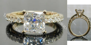 Princess pave art deco moissanite engagement ring main view|Doveggs