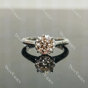 14K White Gold Fancy Vivid Pink Round Ring with Lab Diamond Accents | DovEggs