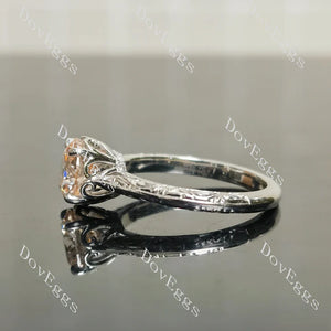 14K White Gold Fancy Vivid Pink Round Ring with Lab Diamond Accents | DovEggs