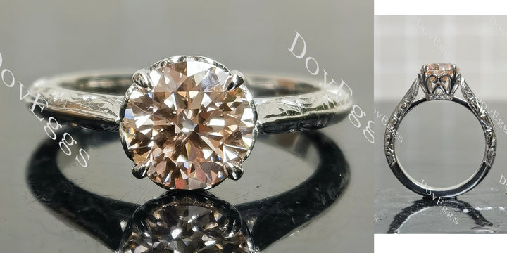Round basket hand carved moissanite engagement ring main view|Doveggs