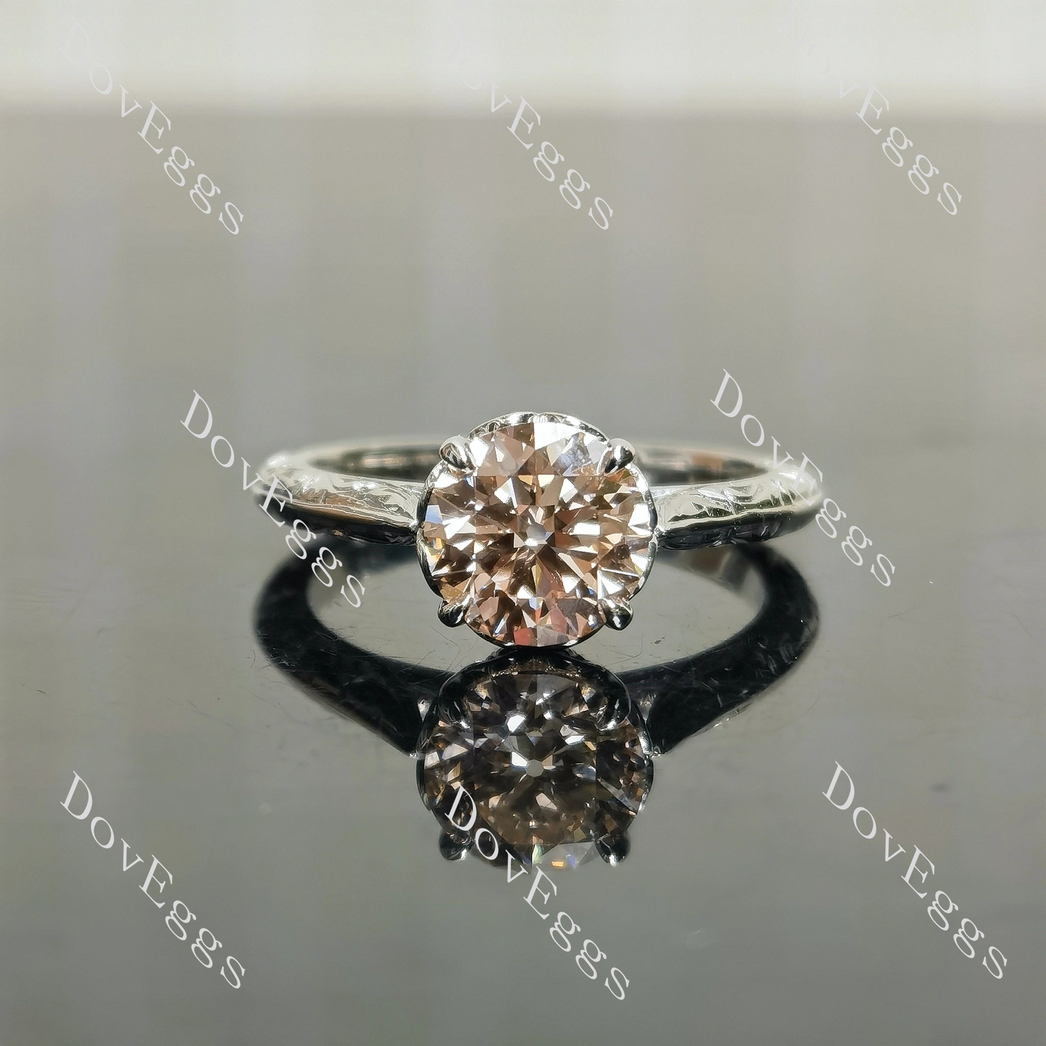 Round basket moissanite engagement ring front view|Doveggs