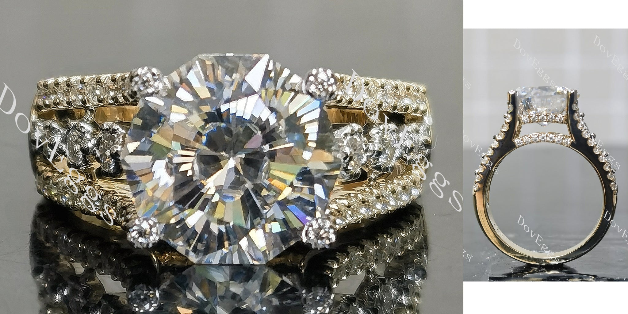 Octagon pave vintage moissanite engagement ring main view|Doveggs