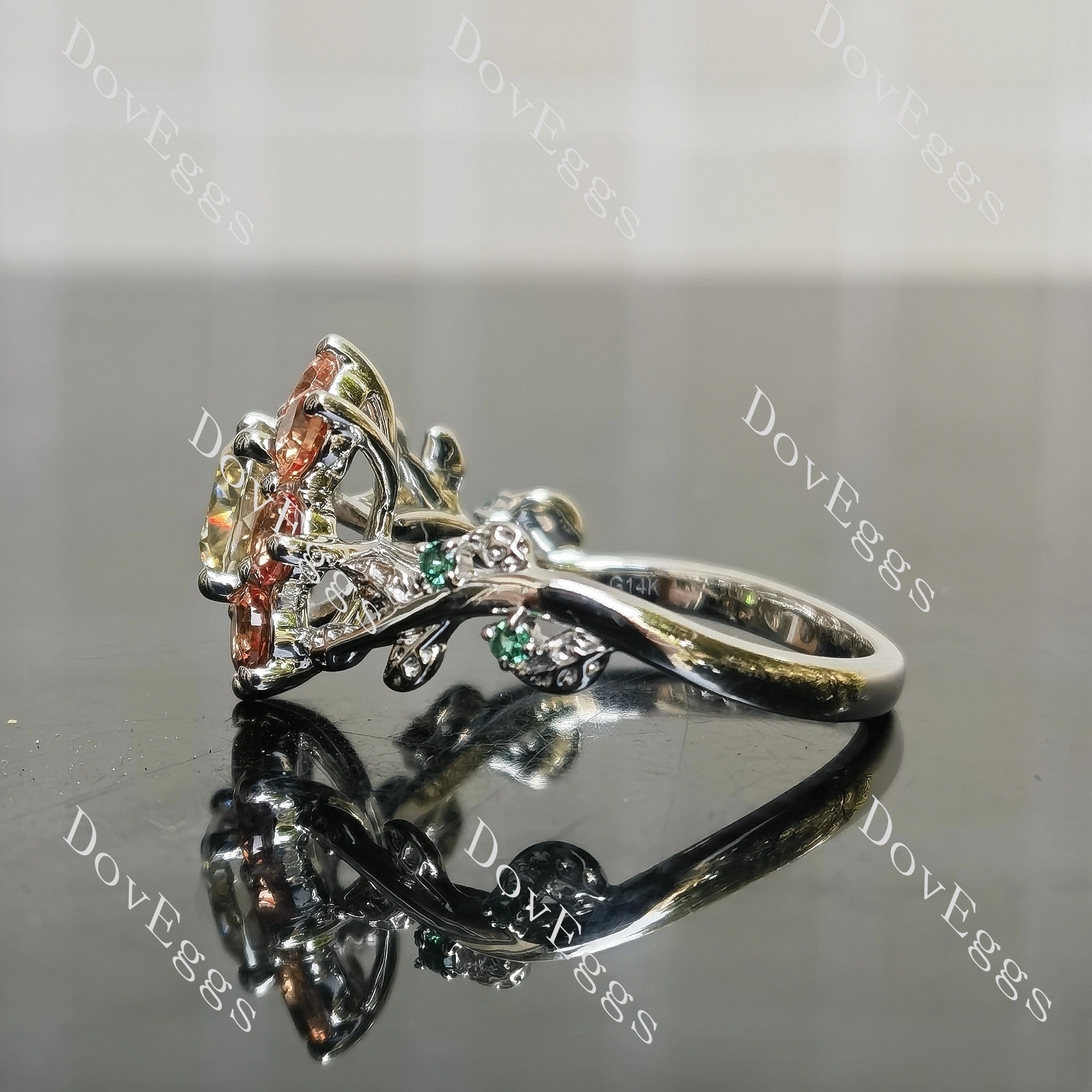 petals and leaves floral art deco colored gem engagement ring|Doveggs