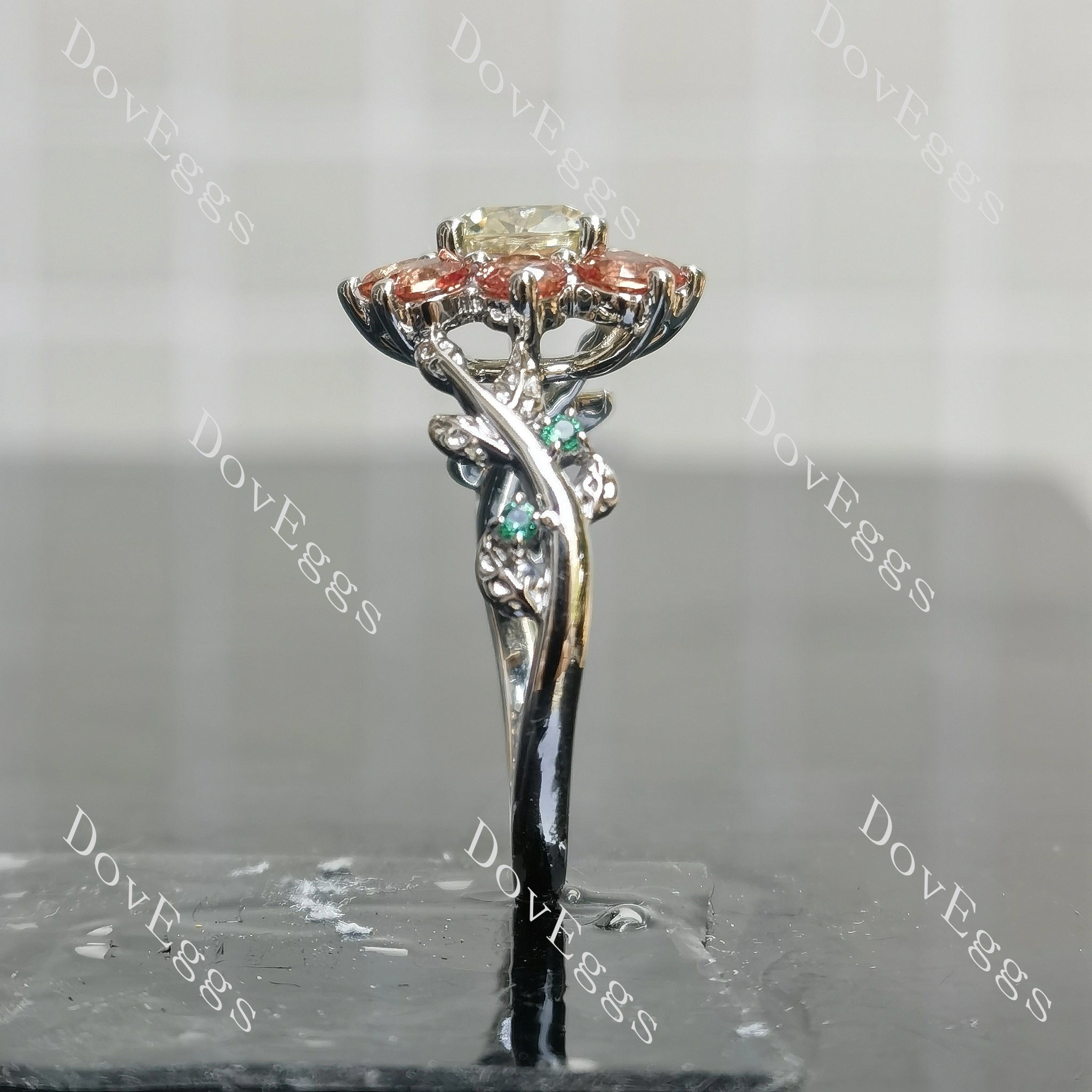 Floral colored gem engagement ring side view|Doveggs