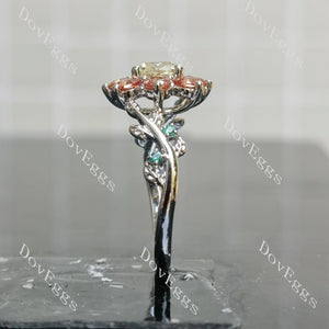 Floral colored gem engagement ring side view|Doveggs
