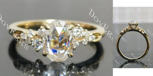 Oval side stone moissanite engagement ring main view|Doveggs