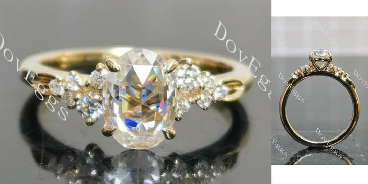 Oval side stone moissanite engagement ring main view|Doveggs