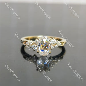 Oval side stone moissanite engagement ring front view|Doveggs
