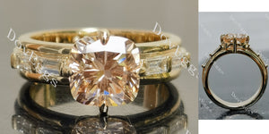 Cushion side stones moissanite engagement ring main view|Doveggs