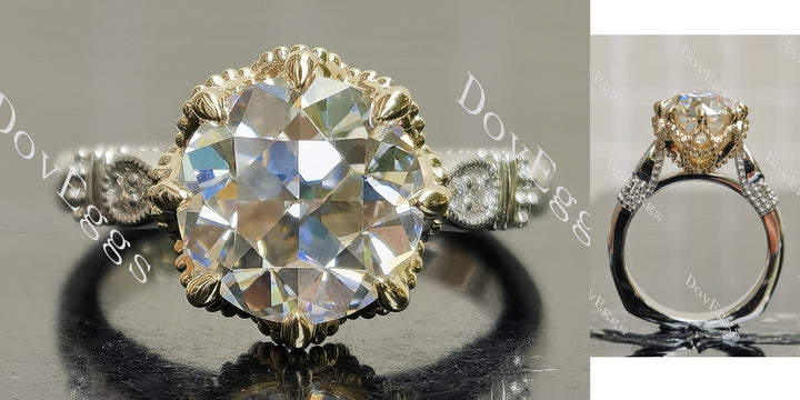 Round vintage art deco moissanite engagement ring main view| Doveggs