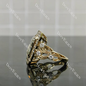 Art deco engraved arm moissanite engagement ring| Doveggs