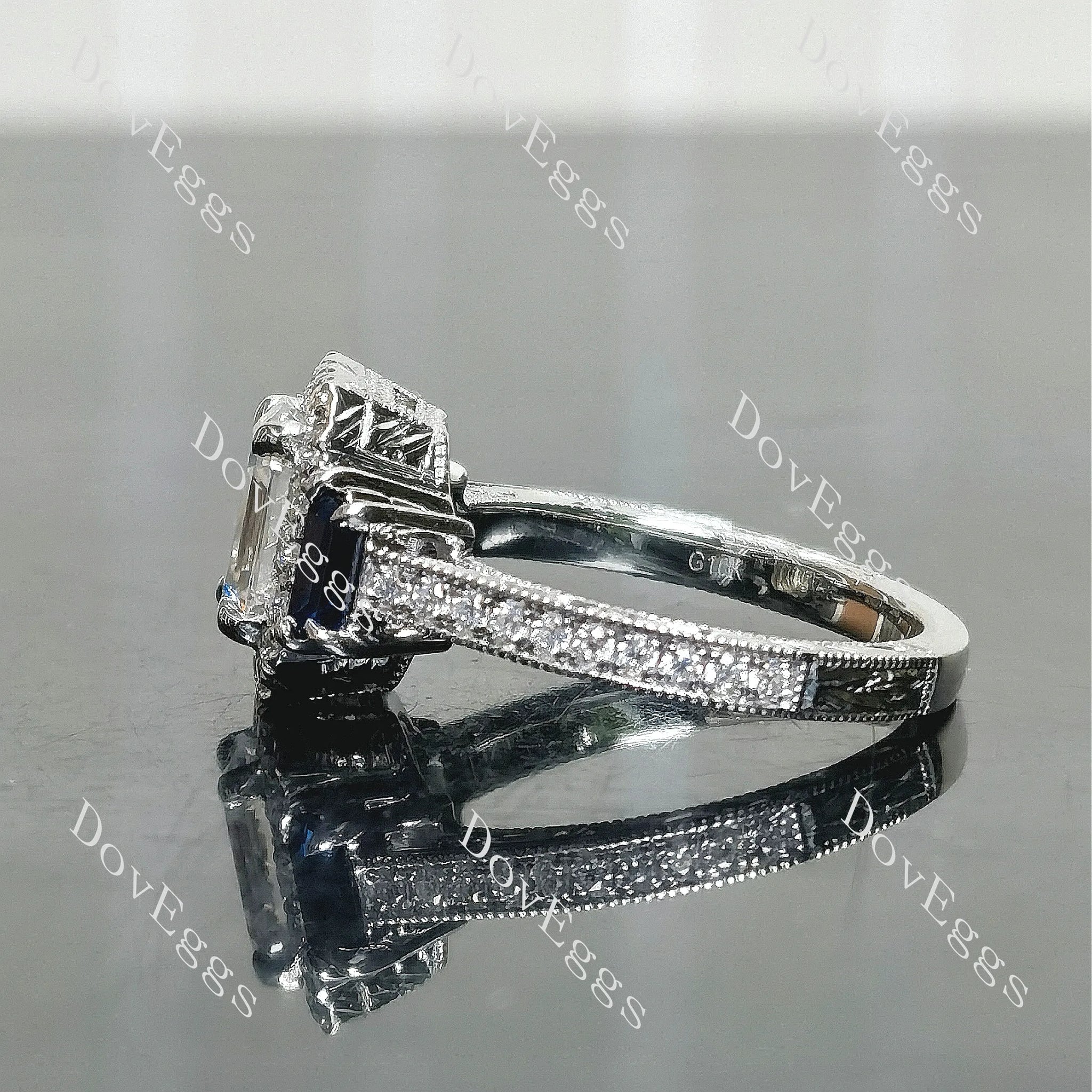 Pave stones bead edge moissanite engagement ring| Doveggs