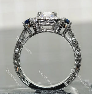 Three stones engravd moissanite engagement ring| Doveggs