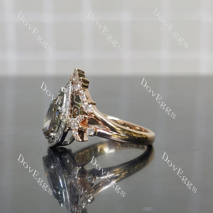 Lab Diamond Ring with 1.5×3mm Marquise & ≤2.8mm Round Accents (Moissanite/LGD/Gem) in 10K/14K/18K Gold or Platinum | DovEggs