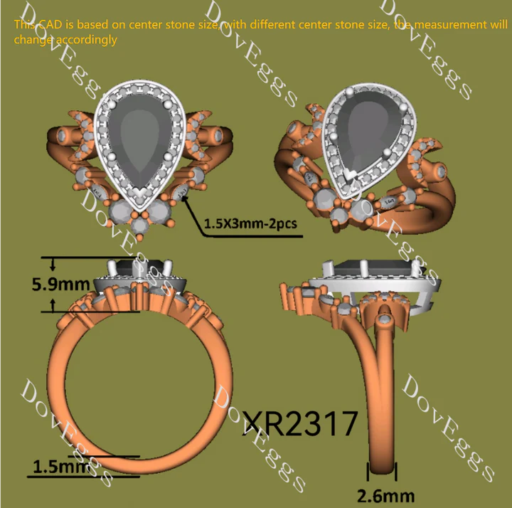 Lab Diamond Ring with 1.5×3mm Marquise & ≤2.8mm Round Accents (Moissanite/LGD/Gem) in 10K/14K/18K Gold or Platinum | DovEggs