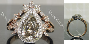 Pear halo pave art deco moissanite engagement ring main view|Doveggs