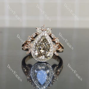 Pear halo pave art deco moissanite or lab grown diamond engagement ring|Doveggs