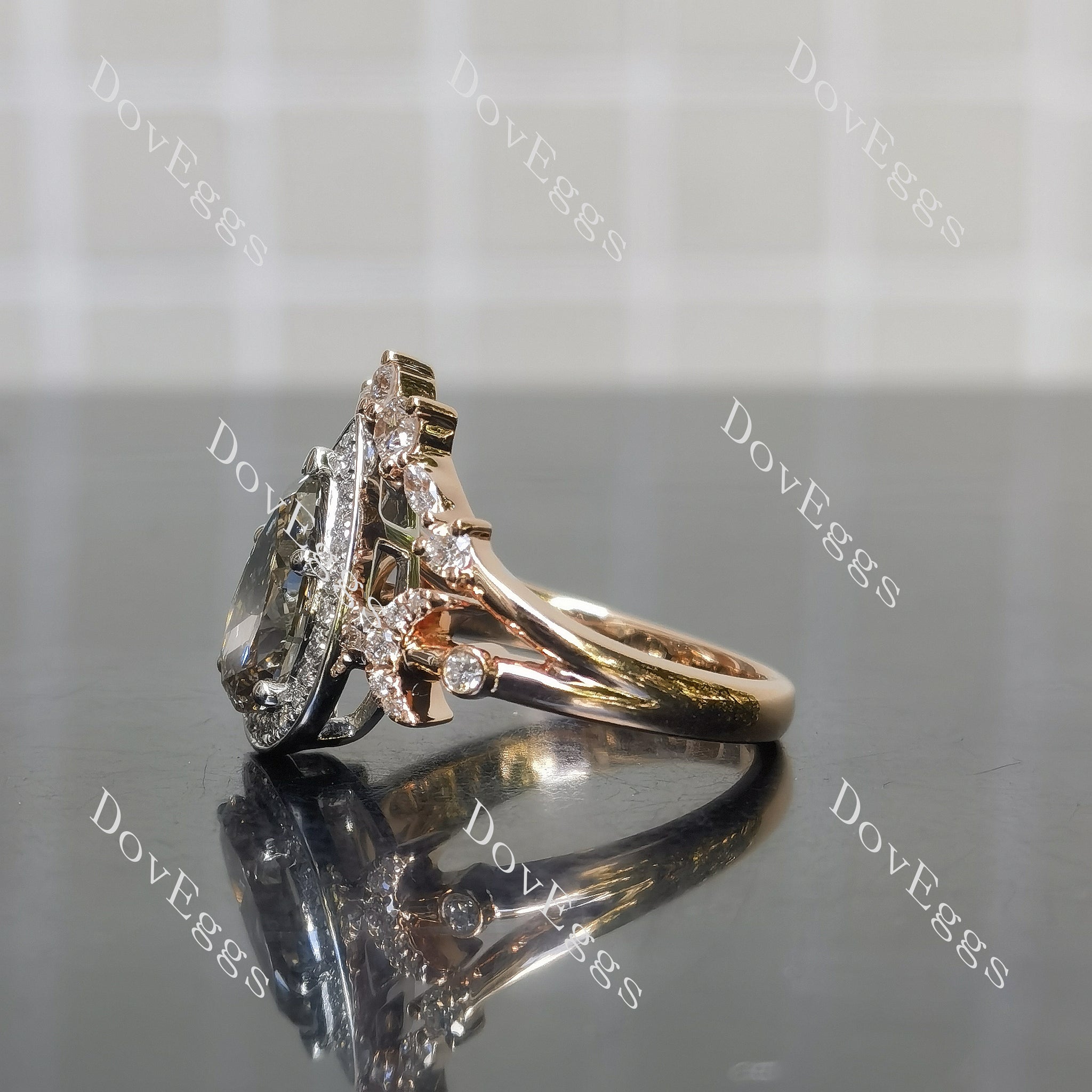 Pear pave art deco moissanite engagement ring set|Doveggs