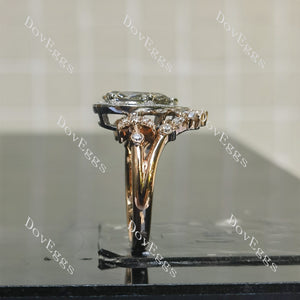 Pear halo pave art deco moissanite engagement ring side view|Doveggs