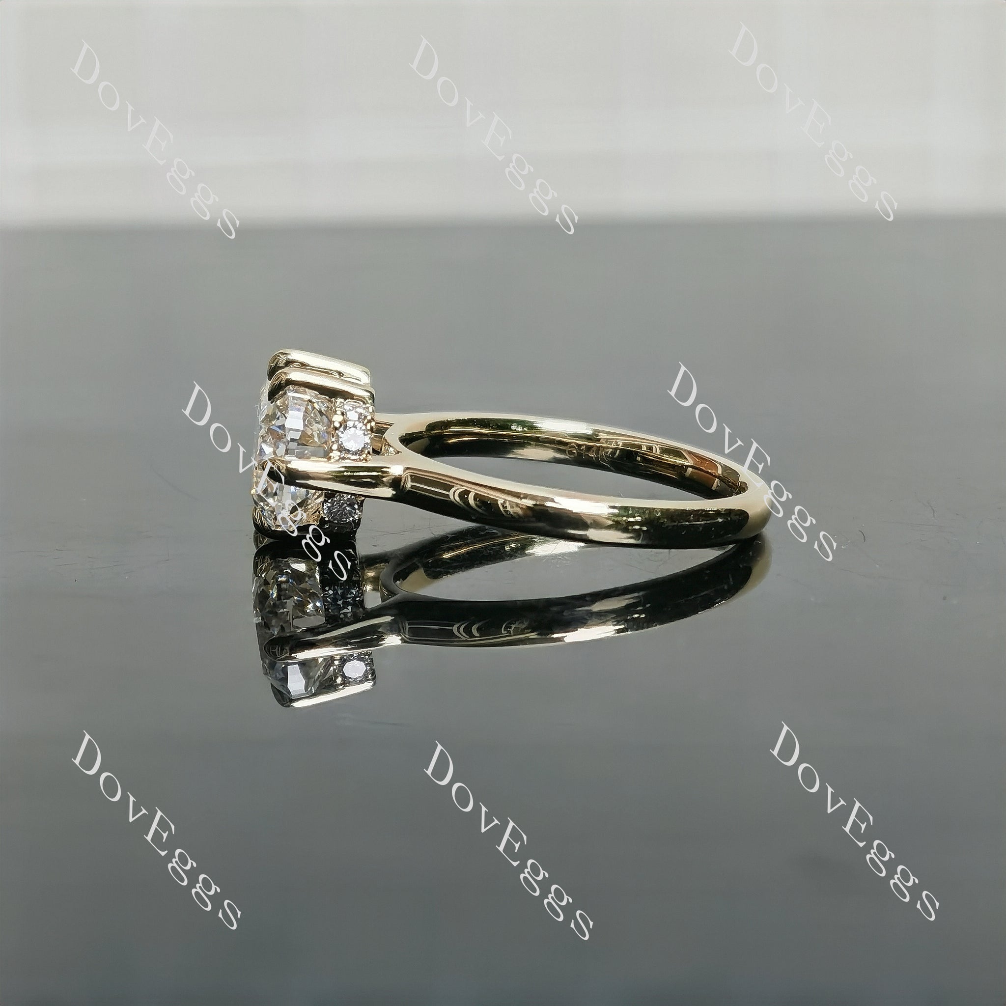 Cushion pave moissanite yellow gold engagement ring| Doveggs