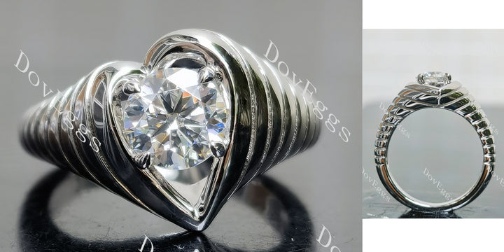 Round heart-shaped art deco engagement ring main view| Doveggs