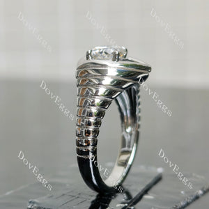 Round heart-shaped art deco solitaire hand carved engagement ring side view| Doveggs