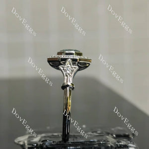 Octagon halo pave art deco moissanite engagement ring side view| Doveggs