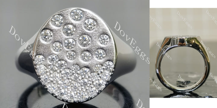 Round pave multicolor art deco engagement ring main view| Doveggs