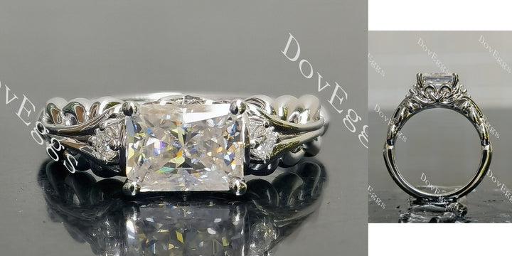 Radiant vintage side stones pattern braided moissanite engagement ring main view| Doveggs