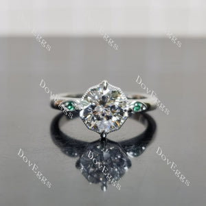 Octagon Sakura cut side stones moissanite engagement ring| Doveggs