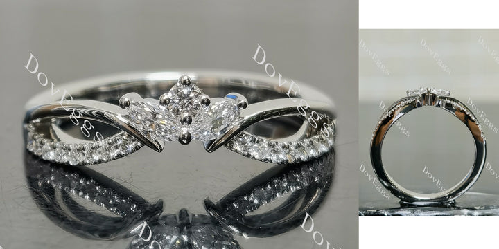 Round marquise curved vintage moissanite stacking wedding band main view|Doveggs
