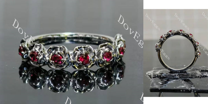 Feminine and rose floral vintage half/full eternity wedding band main view| Doveggs