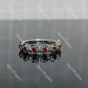 Feminine and rose floral vintage half eternity wedding band| Doveggs